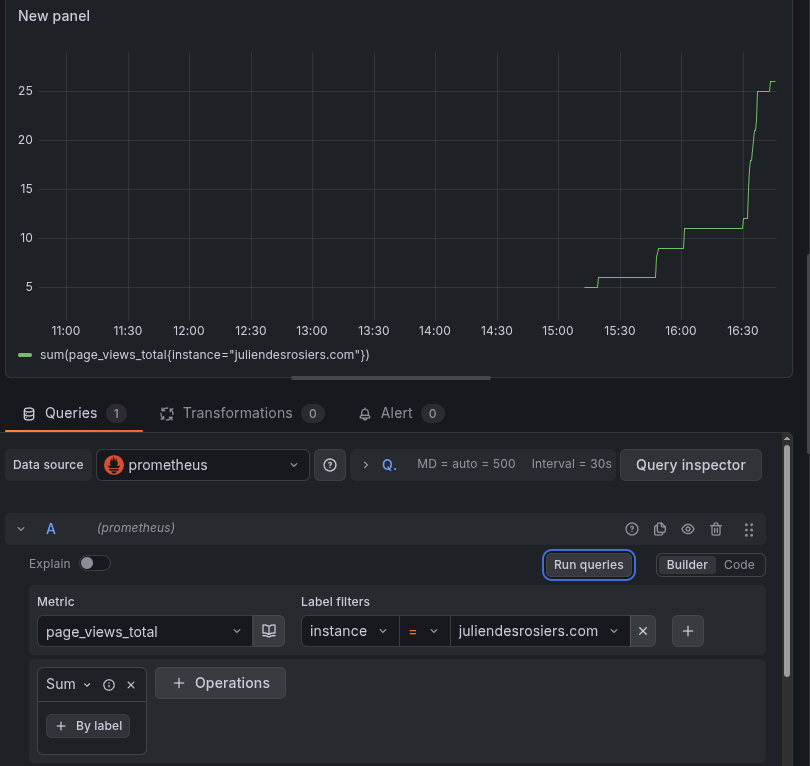 grafana preview, sum of pages